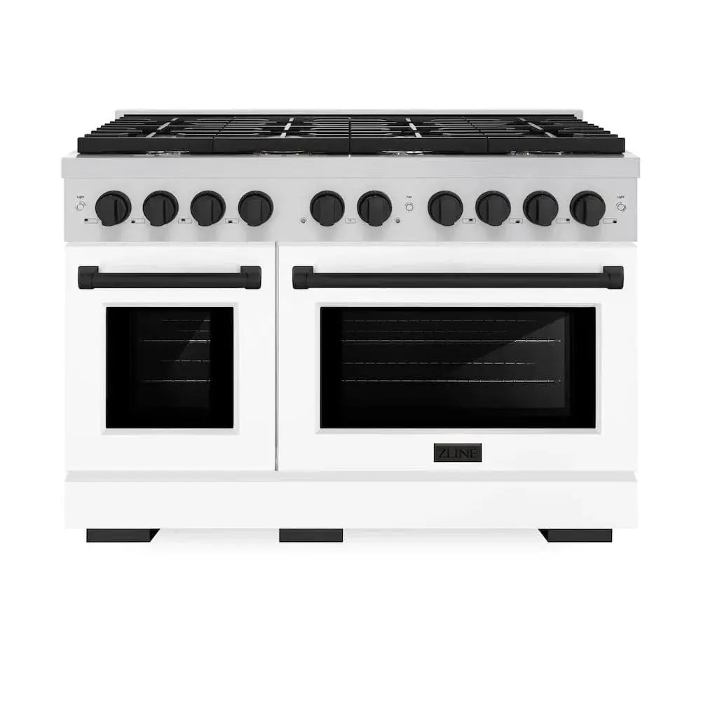 ZLINE 48"Gas Range, Convection Oven White, Matte Black, SGRZ-WM-48-MB by Farmhouse Kitchen and Bath