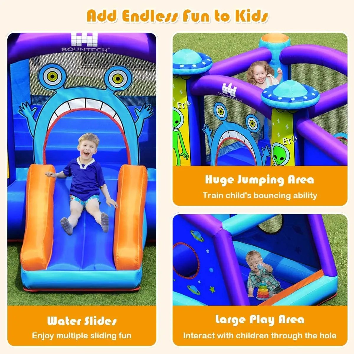 Inflatable Alien Style Kids Bouncy Castle with 480W Air Blower by DirectDeals