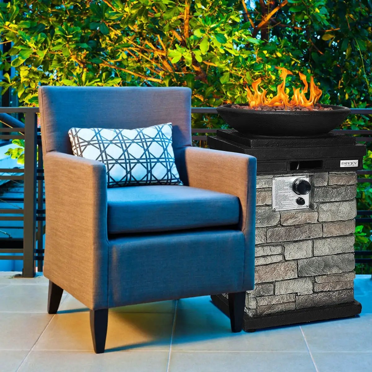 40000BTU Outdoor Propane Burning Fire Bowl Column Realistic Look Firepit Heater by DirectDeals