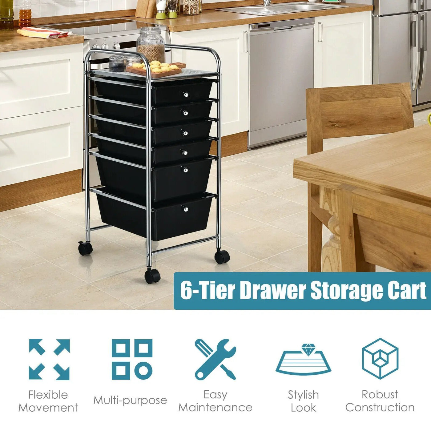 6 Drawers Rolling Storage Cart Organizer by DirectDeals
