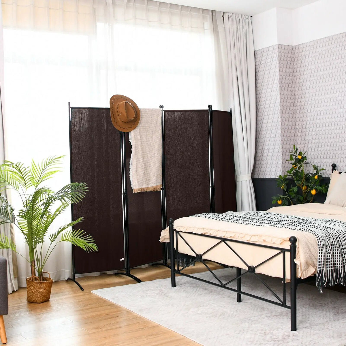 4-Panel Room Divider with Steel Frame by DirectDeals