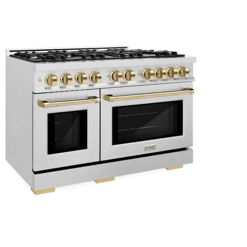 ZLINE 48" Select Dual Fuel Range Gas Cooktop Electric Convection Oven DuraSnow® Stainless Steel Gold HDRSZ-48-G by Farmhouse Kitchen and Bath