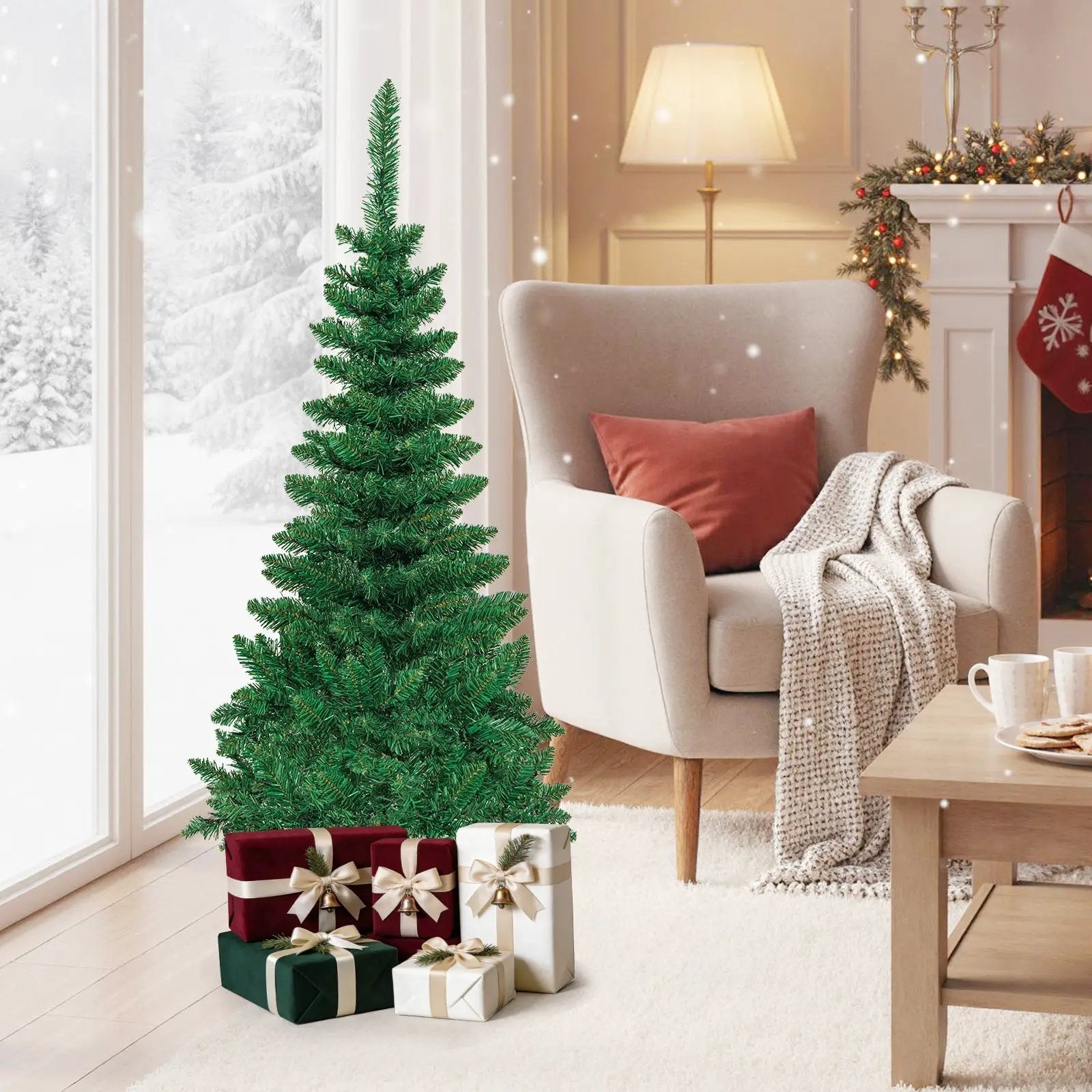 4.5 ft Pre-Lit Premium Hinged Artificial Fir Pencil Christmas Tree with LED Lights by DirectDeals