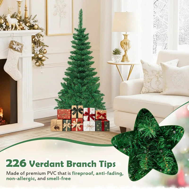 4.5 ft Pre-Lit Premium Hinged Artificial Fir Pencil Christmas Tree with LED Lights by DirectDeals