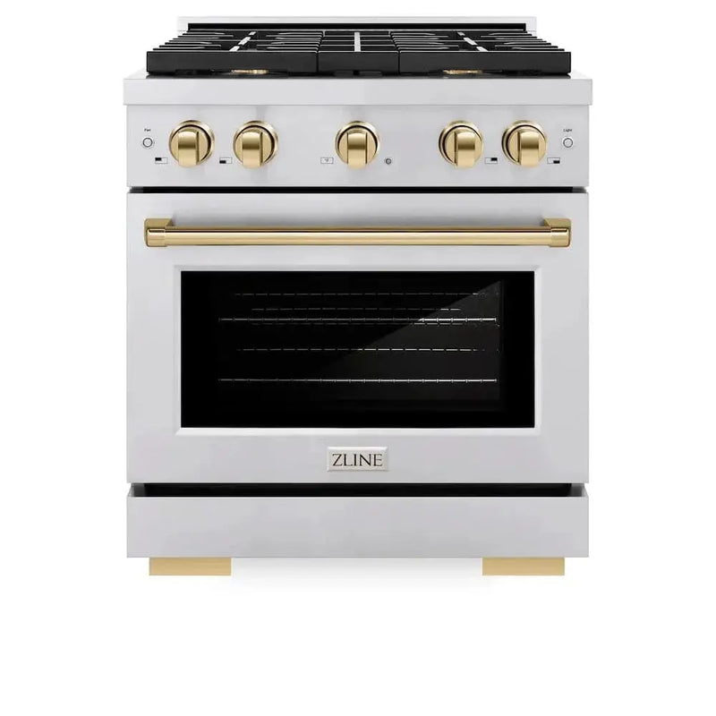 ZLINE 30"Paramount Dual Fuel Range Stainless Steel Gold SDRZ-30-G by Farmhouse Kitchen and Bath