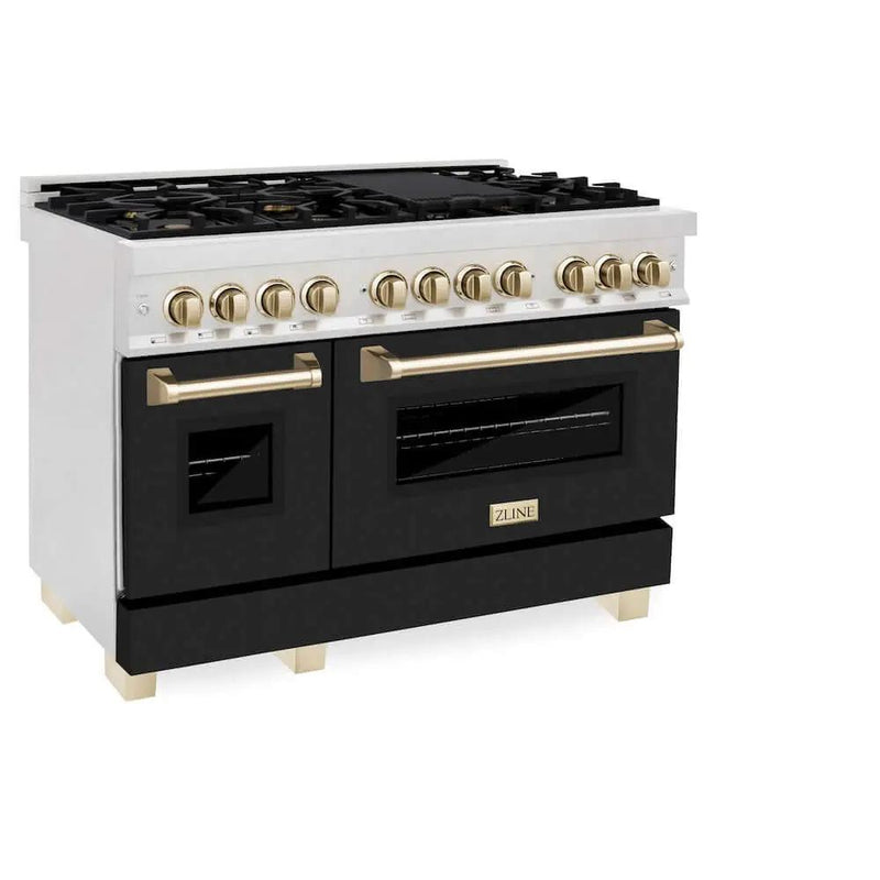 ZLINE 48" Autograph, Dual Fuel Range, Black Door, Gold, RASZ-BLM-48-G by Farmhouse Kitchen and Bath