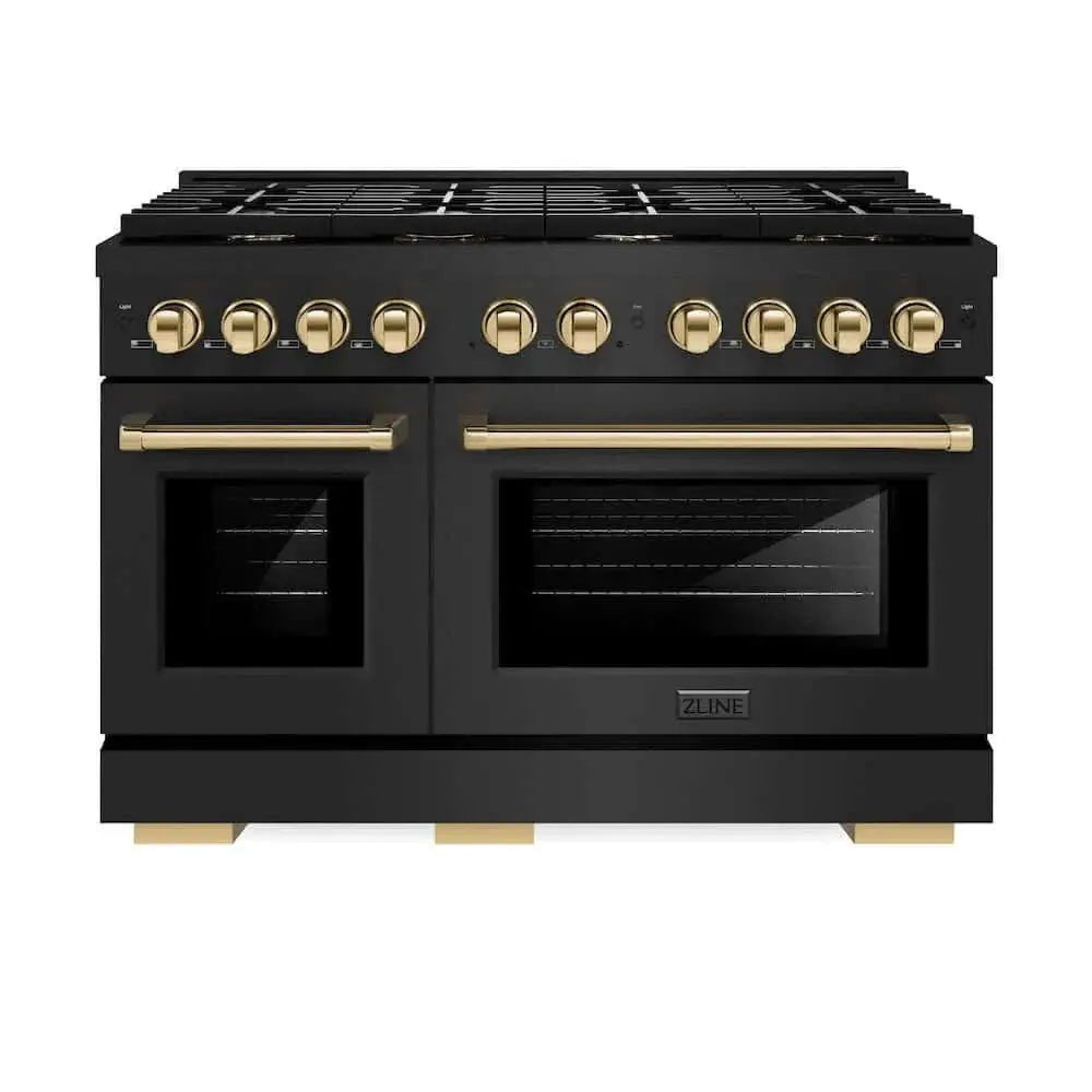 ZLINE 48"Gas Range, Convection Gas Oven, Black, Gold,SGRBZ-48-G by Farmhouse Kitchen and Bath