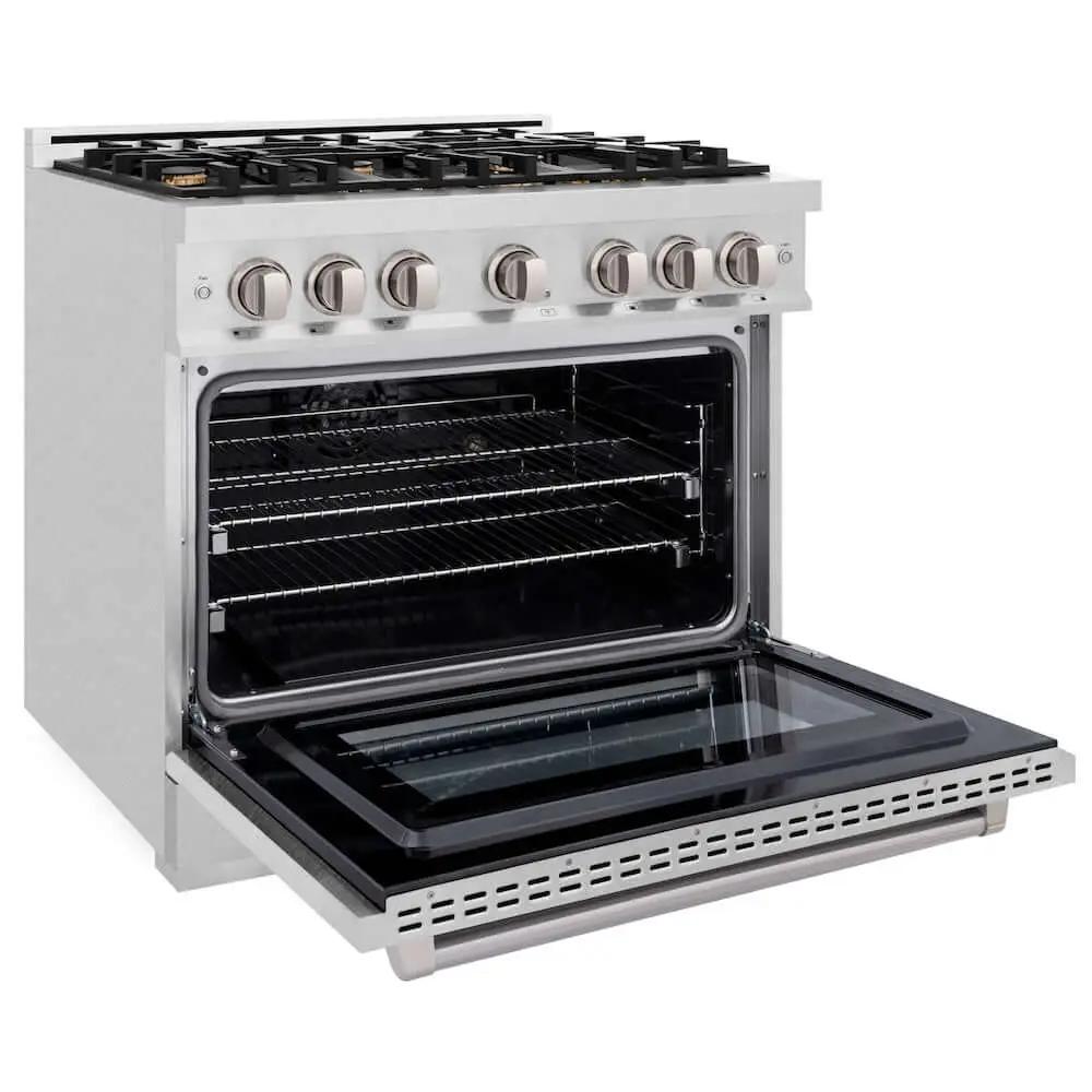ZLINE 36" Select Gas Range Convection Gas Oven DuraSnow® Stainless Steel Brass Burners HGRS-BR-36 by Farmhouse Kitchen and Bath