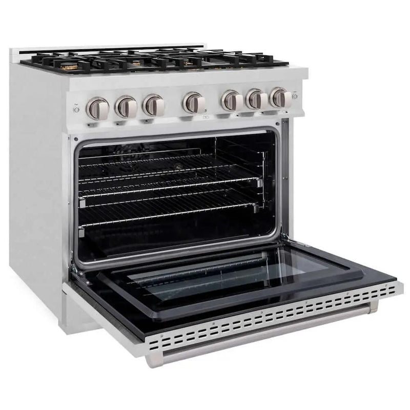 ZLINE 36" Select Gas Range Convection Gas Oven DuraSnow® Stainless Steel Brass Burners HGRS-BR-36 by Farmhouse Kitchen and Bath