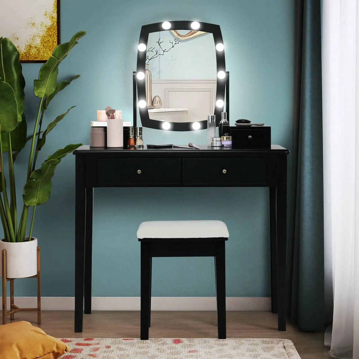 Vanity Table Set with Lighted Mirror for Bedroom and Dressing Room by DirectDeals