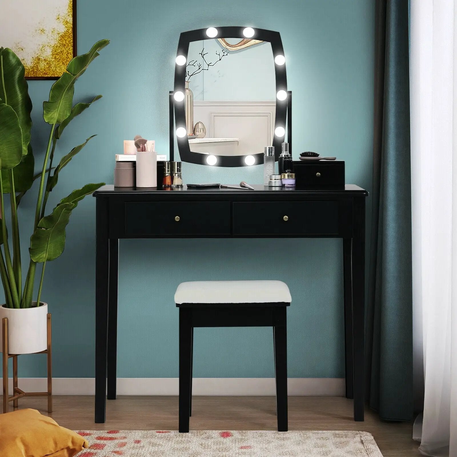Vanity Table Set with Lighted Mirror for Bedroom and Dressing Room by DirectDeals