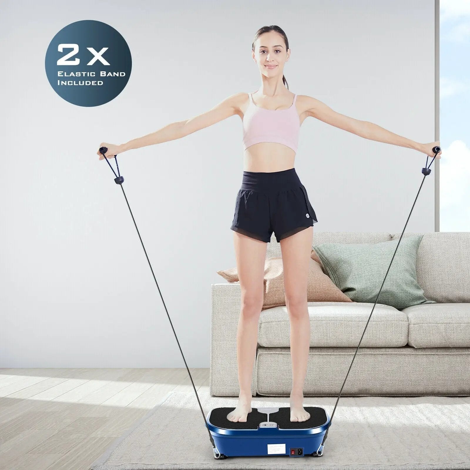 Mini Vibration Fitness Plate Machine with Remote Control and Loop Bands-Blue by DirectDeals