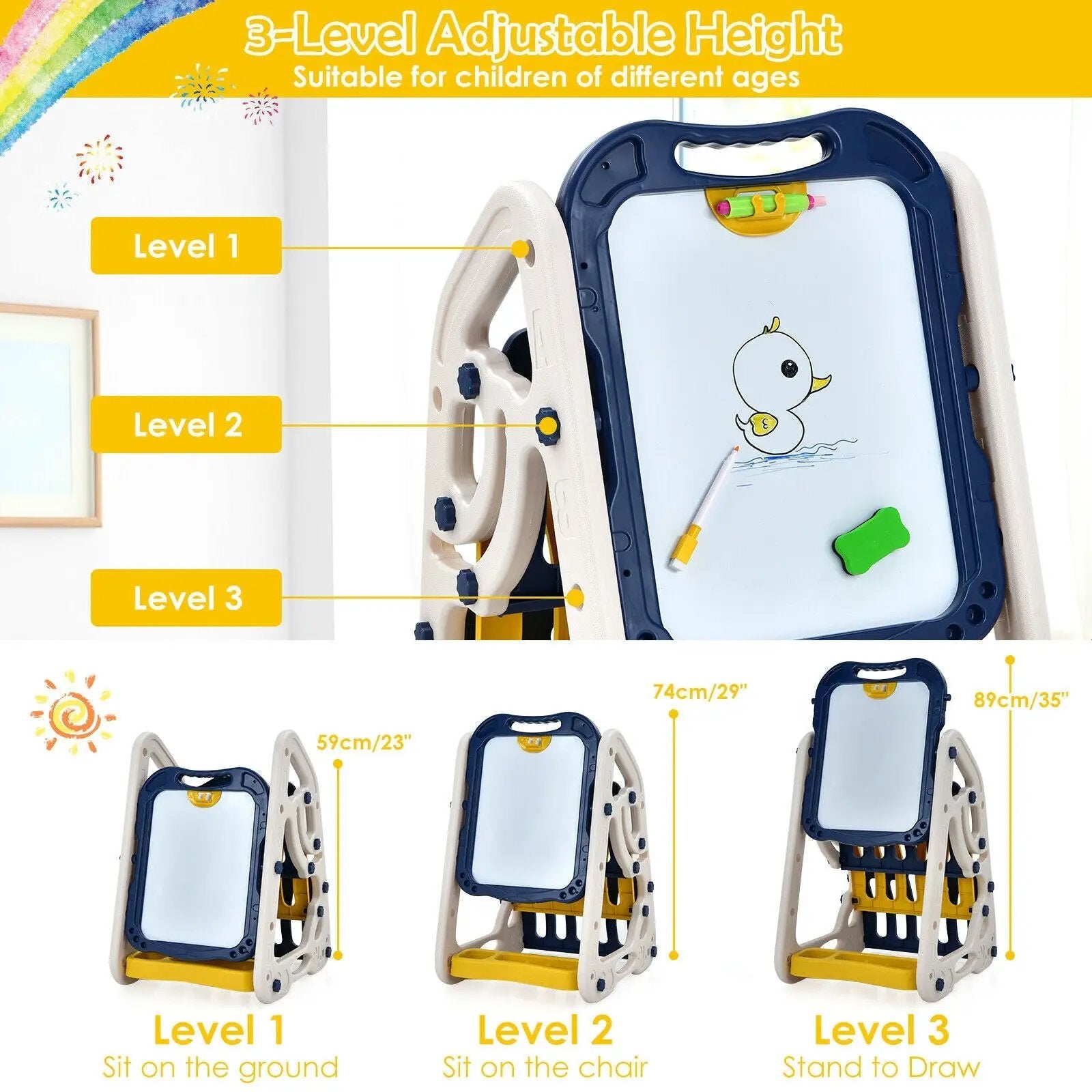 3-in-1 Kids Art Easel Double-Sided Tabletop Easel with Art Accessories by DirectDeals