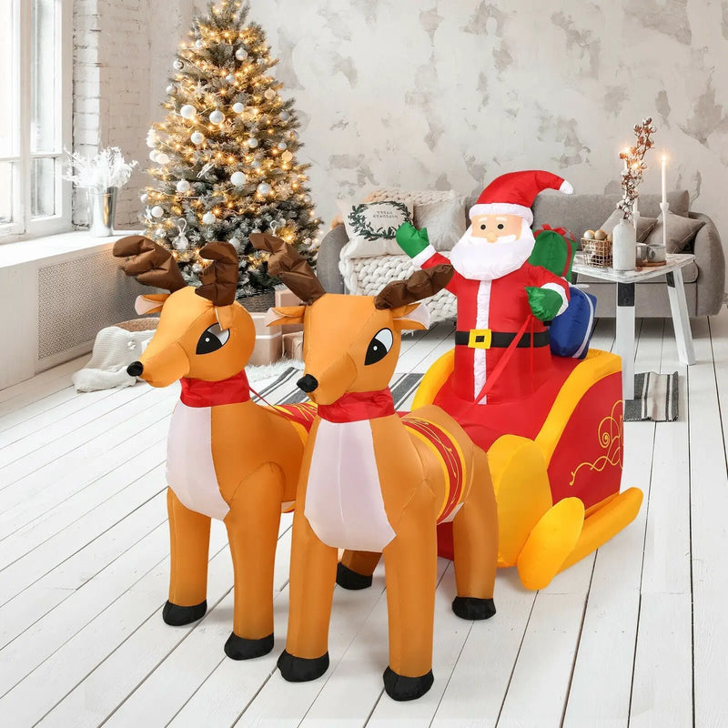 7.5 Feet Waterproof Outdoor Inflatable Santa with Double Deer and Sled by DirectDeals