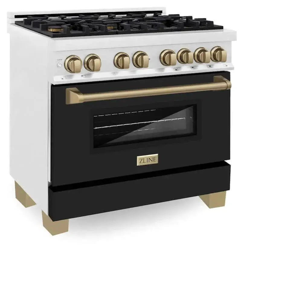 ZLINE 36" Autograph, Dual Fuel Range, Black Door, Bronze, RASZ-BLM-36-CB by Farmhouse Kitchen and Bath