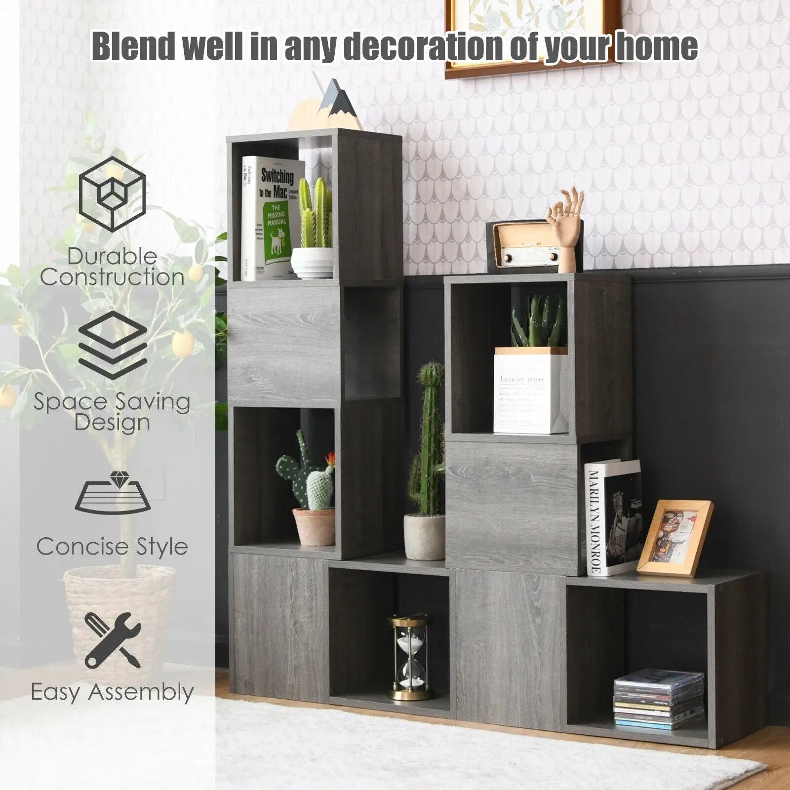 Freestanding Display Shelf for Living Room-Gray by DirectDeals