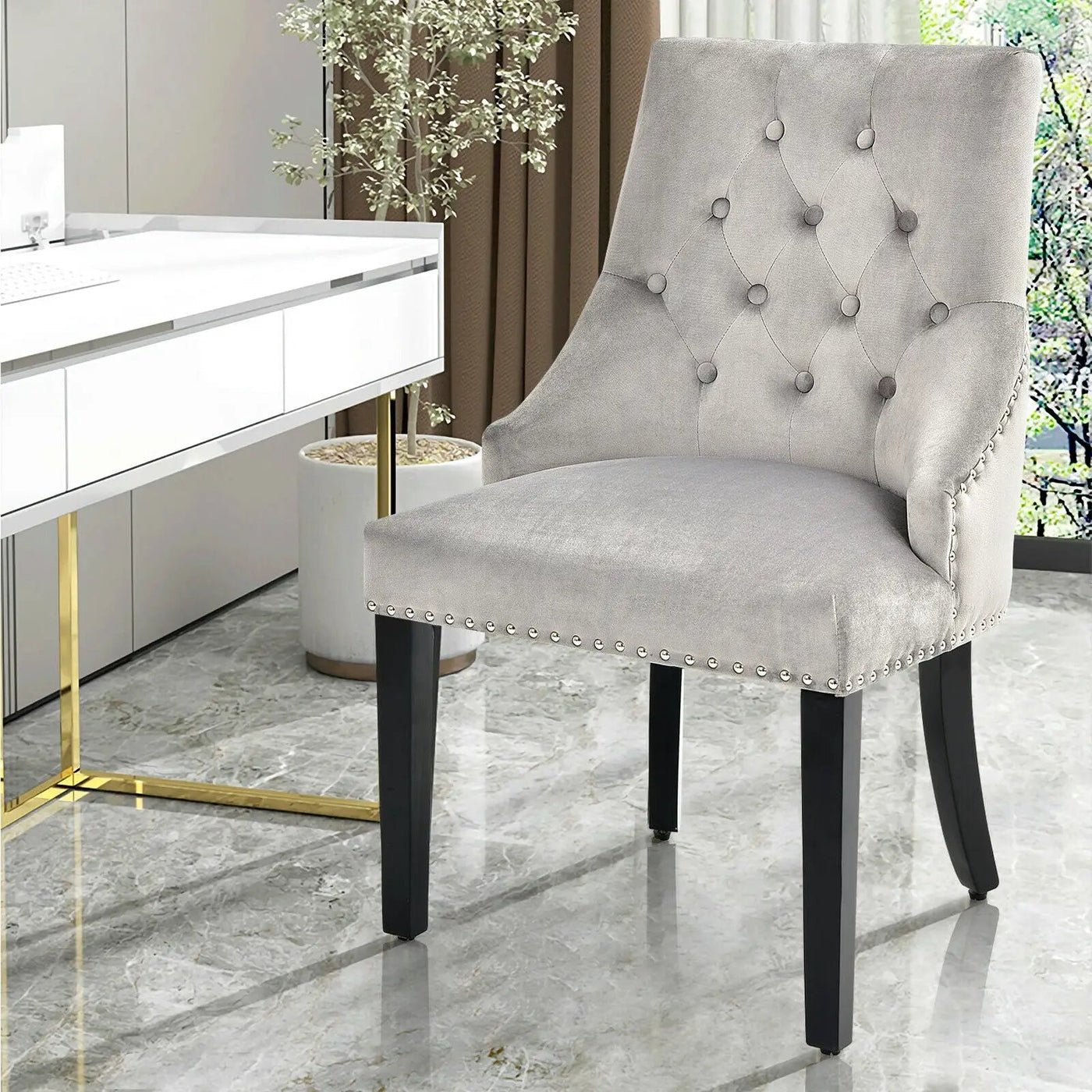 Modern Upholstered Button-Tufted Dining Chair with Naild Trim by DirectDeals