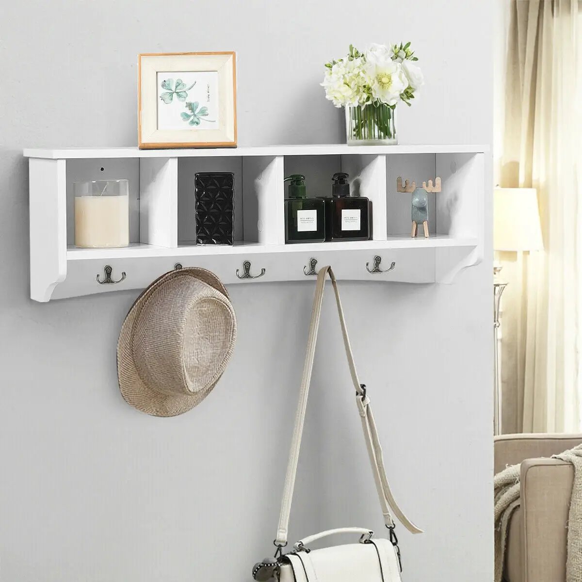 Wall-Mounted Storage Cabinet Hanging Entryway Shelf Coat Rack by DirectDeals