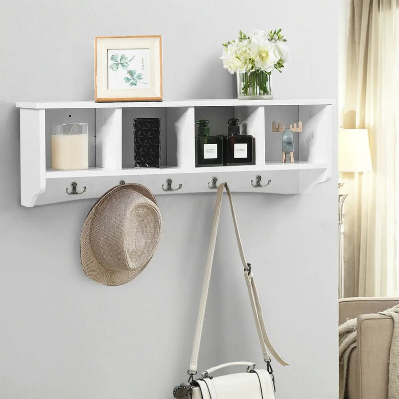 Wall-Mounted Storage Cabinet Hanging Entryway Shelf Coat Rack by DirectDeals