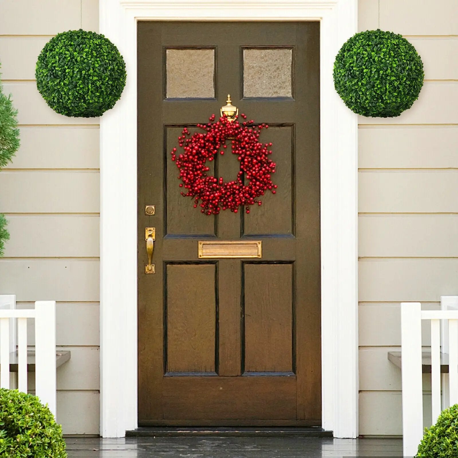 Artificial Boxwood Topiary Ball Tree Set - 15.7 Inch (2 Pieces) by DirectDeals