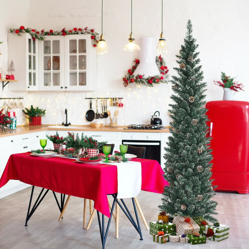 Snowy Artificial Pencil Christmas Tree with Pine Cones by DirectDeals
