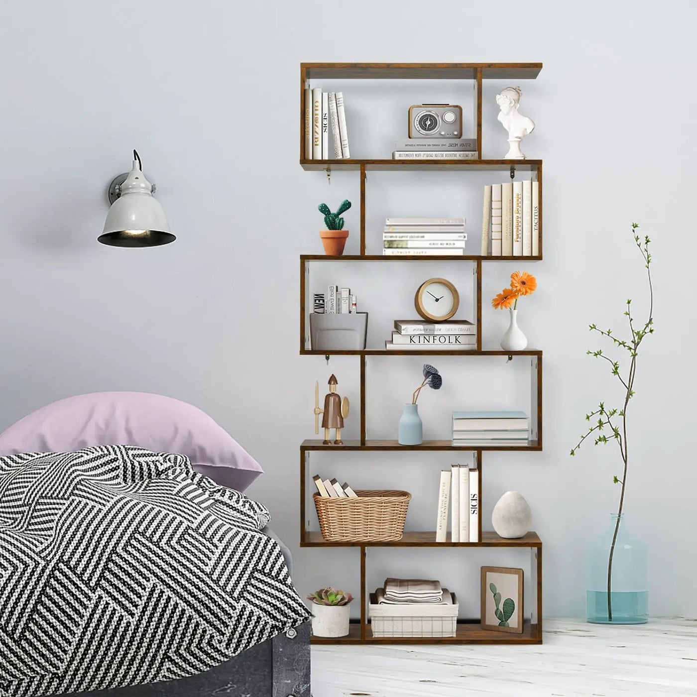 6 Tier S-Shaped Bookshelf Storage Display Bookcase Decor Z-Shelf by DirectDeals
