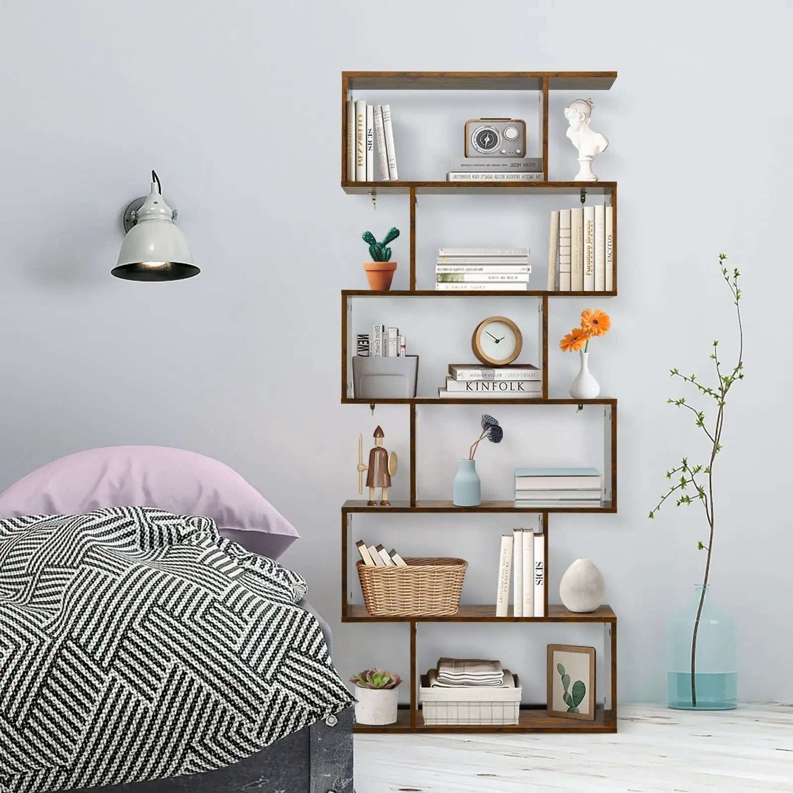 6 Tier S-Shaped Bookshelf Storage Display Bookcase Decor Z-Shelf by DirectDeals