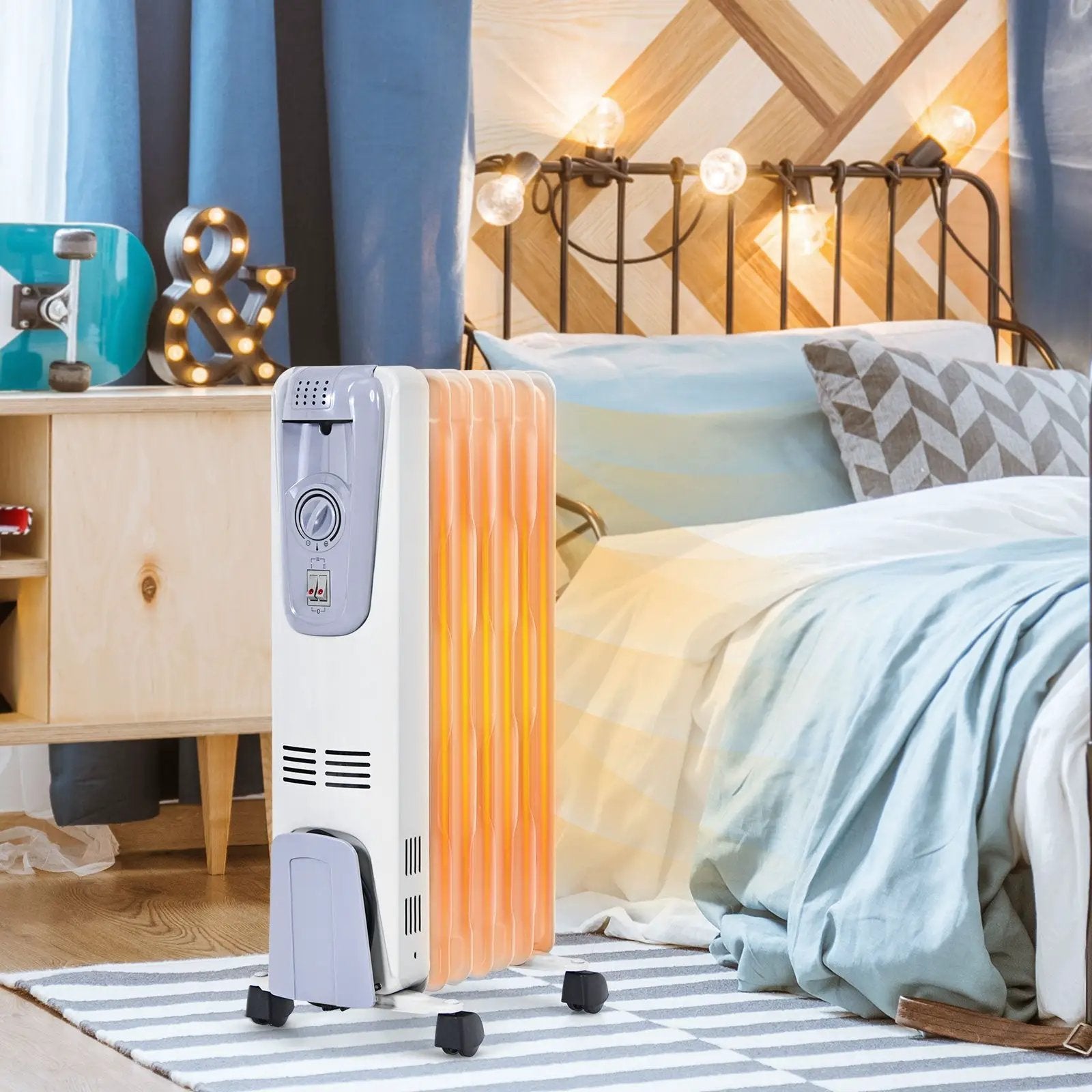 1500W Oil Filled Radiator with Thermostat and 4 Bottom Wheels by DirectDeals