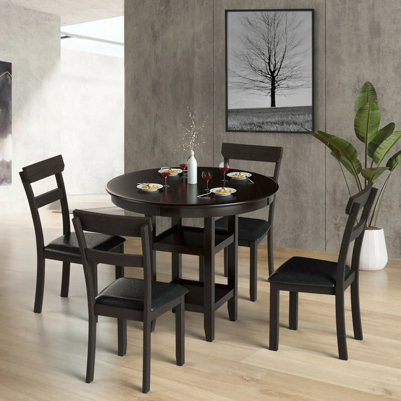 Set of 2 Dining Chairs With Rubber Wood Frame and Upholstered Faux Leather Seat by DirectDeals