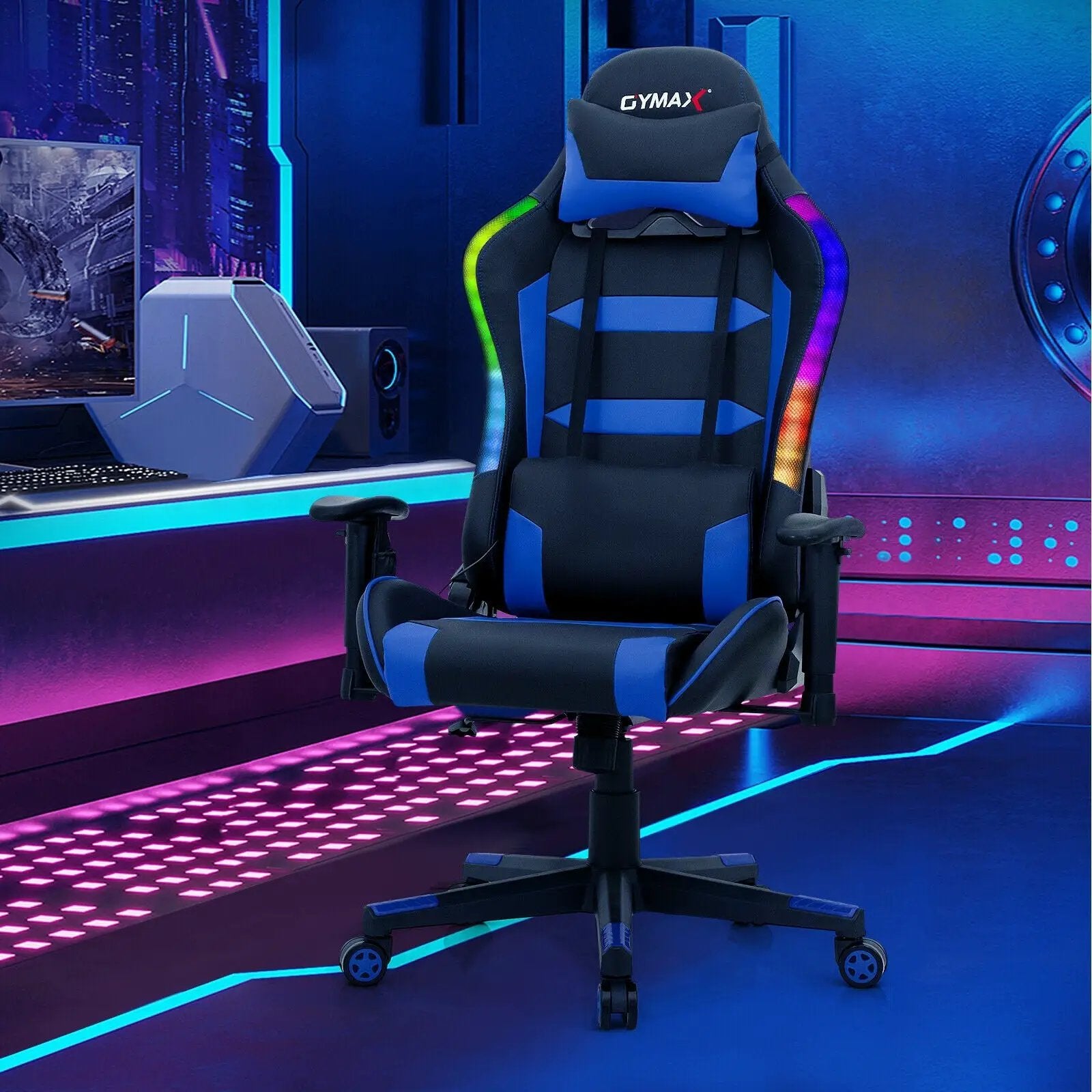 Adjustable Swivel Gaming Chair with LED Lights and Remote by DirectDeals