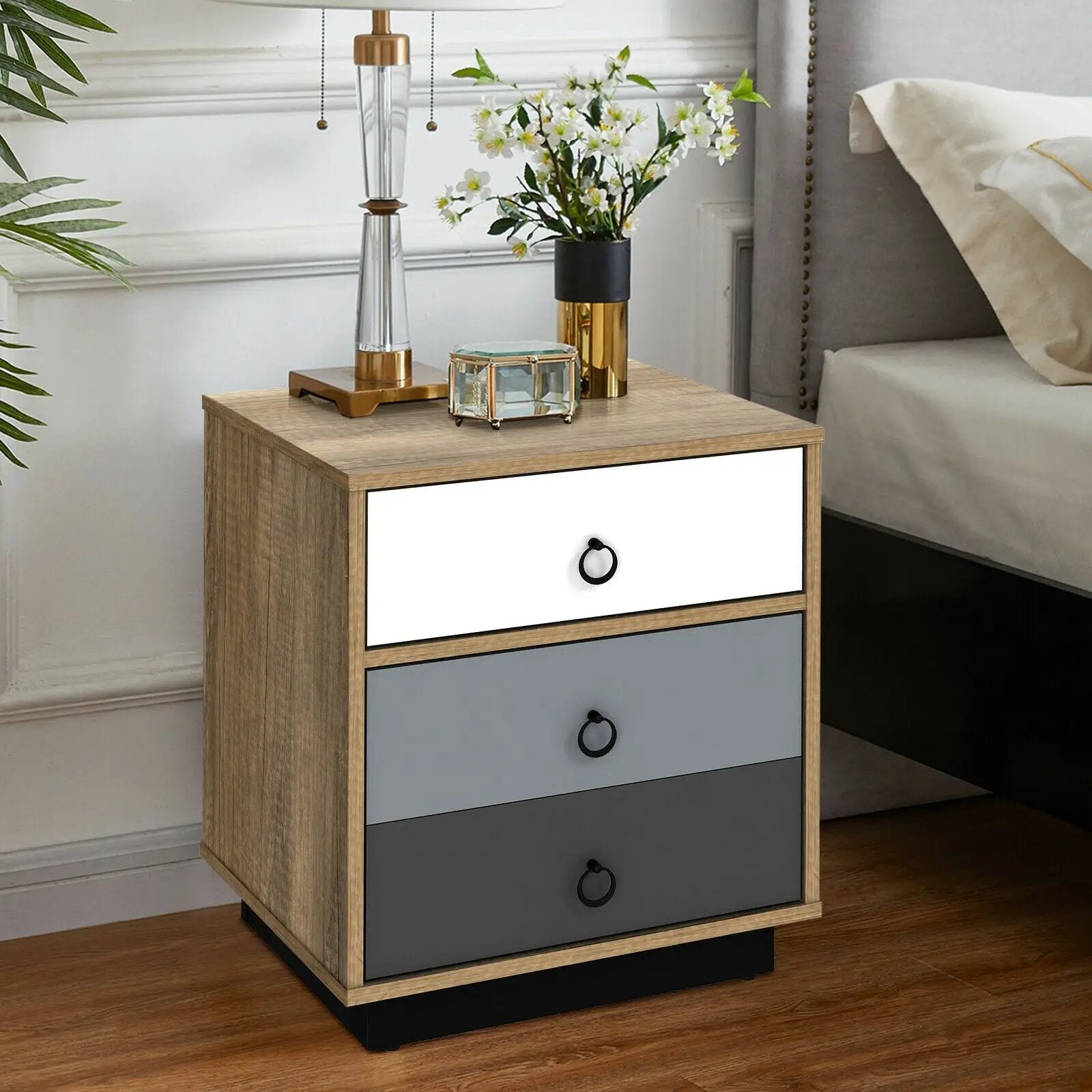 Nightstand with Drawer and Storage Cabinet Wooden Sofa Side Table End Table by DirectDeals