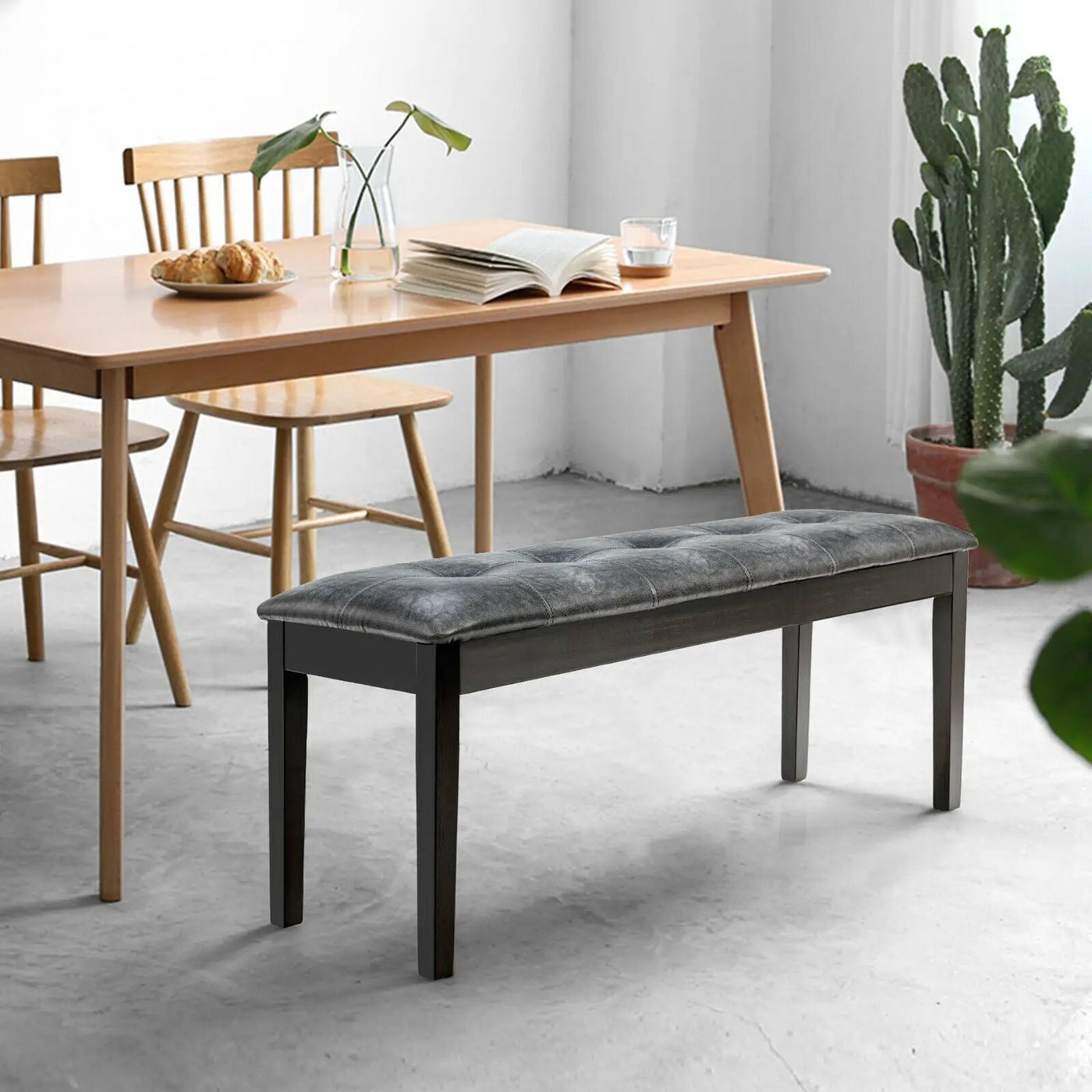 Upholstered Dining Room PU Bench Solid Wood Button Tufted by DirectDeals