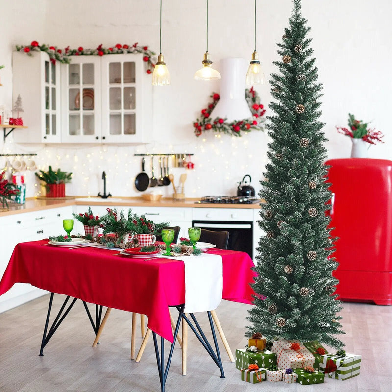 Snowy Artificial Pencil Christmas Tree with Pine Cones by DirectDeals