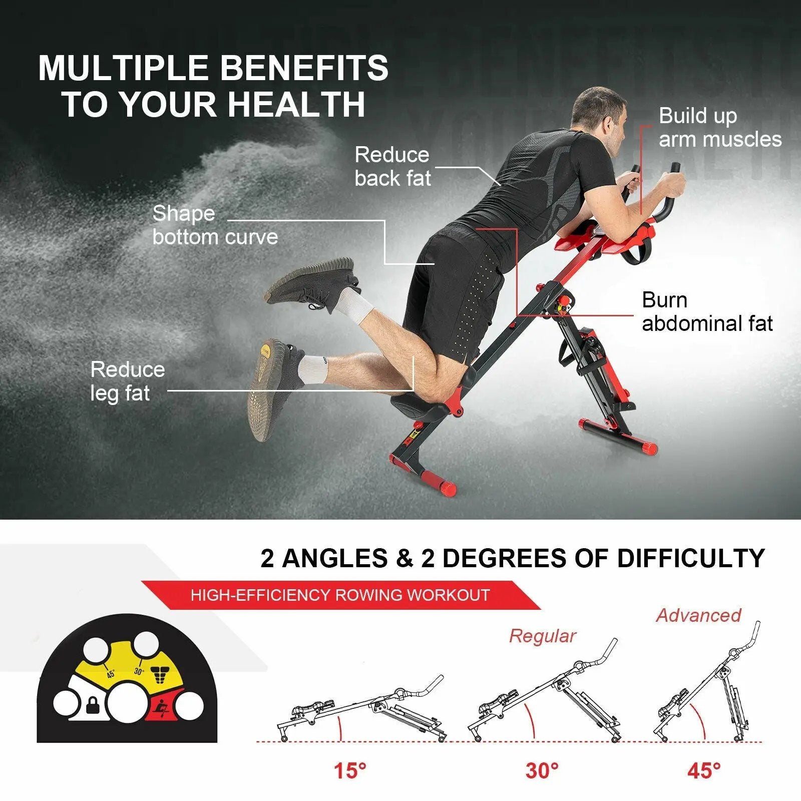 4-in-1 Folding Rowing Machine with Control Panel for Home Gym by DirectDeals