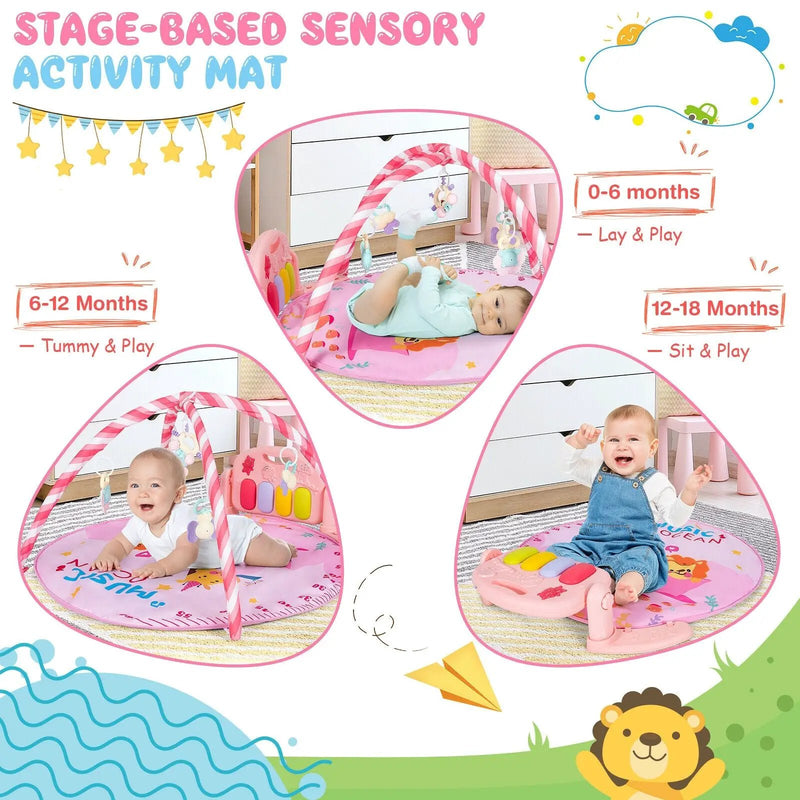 Baby Activity Play Piano Gym Mat with 5 Hanging Sensory Toys by DirectDeals