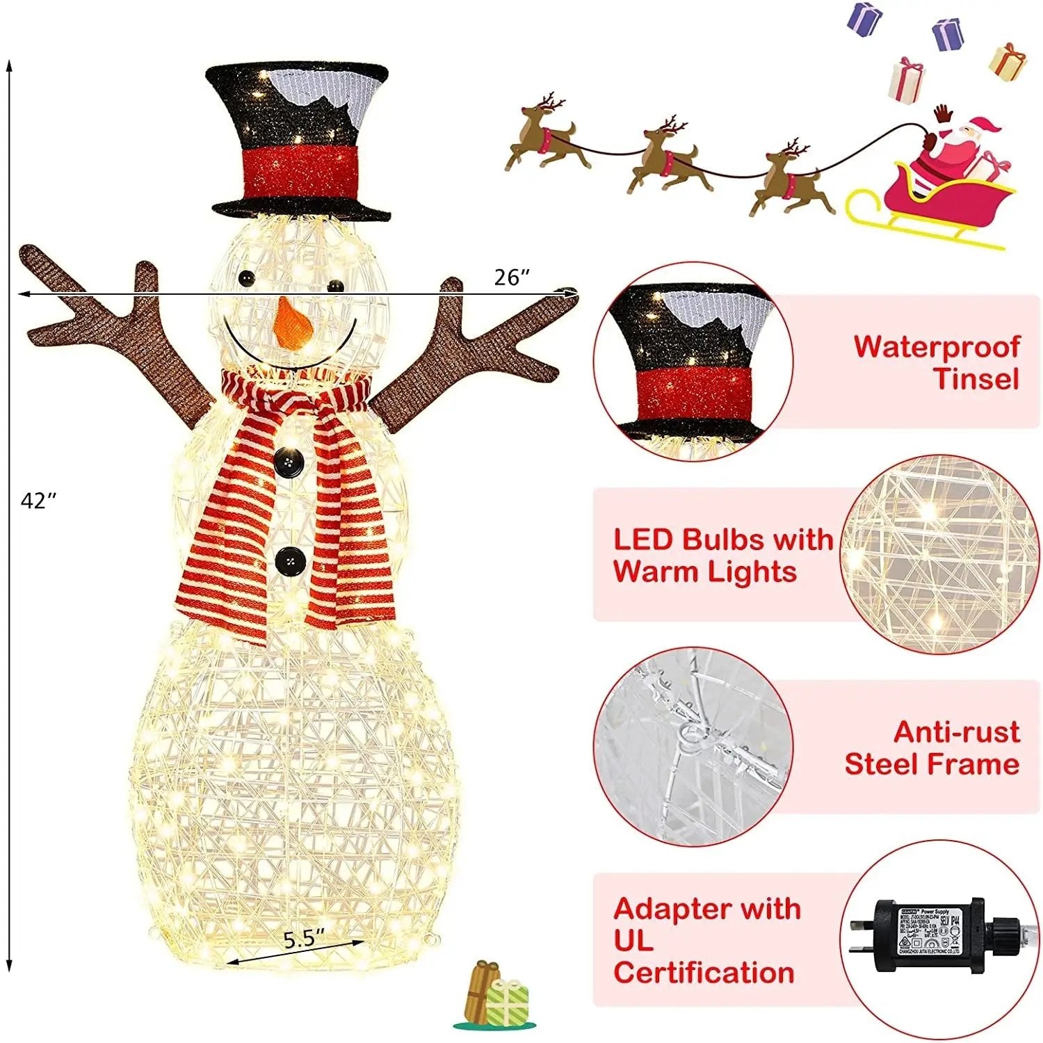 Indoor/Outdoor Christmas Lighted Snowman Decorations with Pre-Lit 80 Lights by DirectDeals