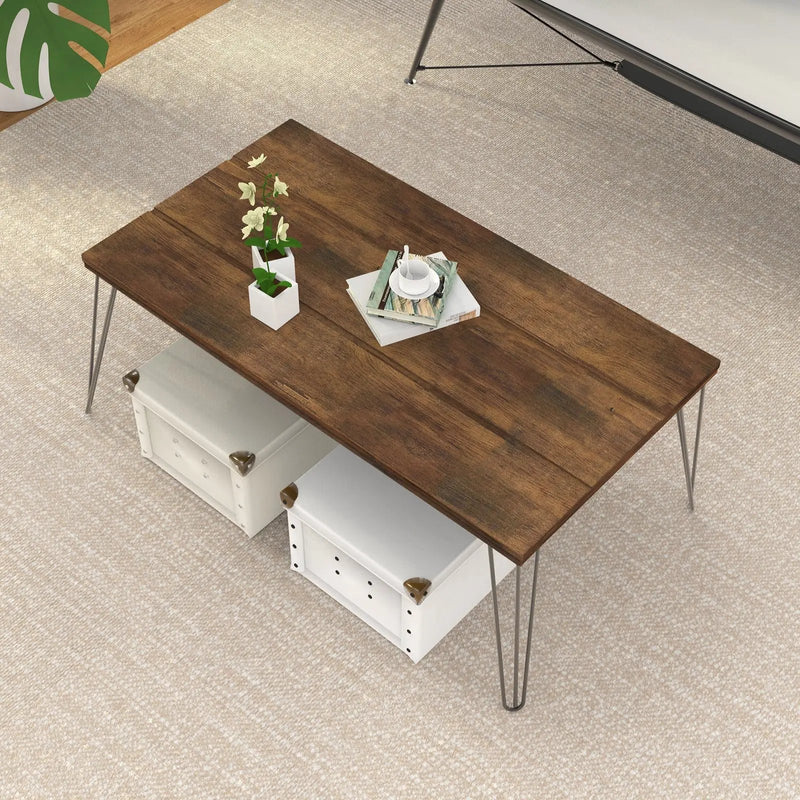 43.5 Inch Wooden Rectangular Coffee Table with Metal Legs by DirectDeals