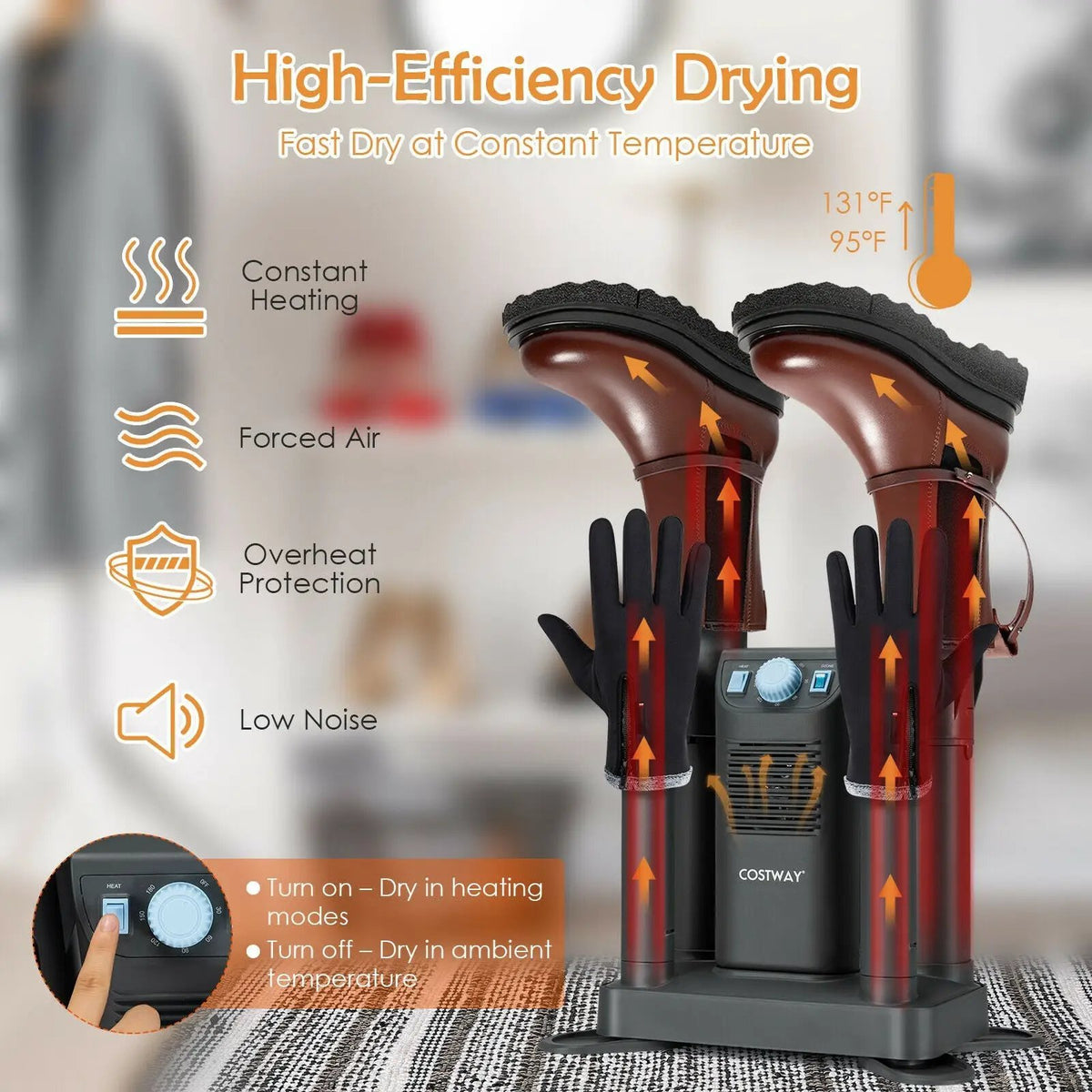 Electric Shoe Boot Dryer 4 Shoes with 180 Mins Timer Ozone Disinfection by DirectDeals