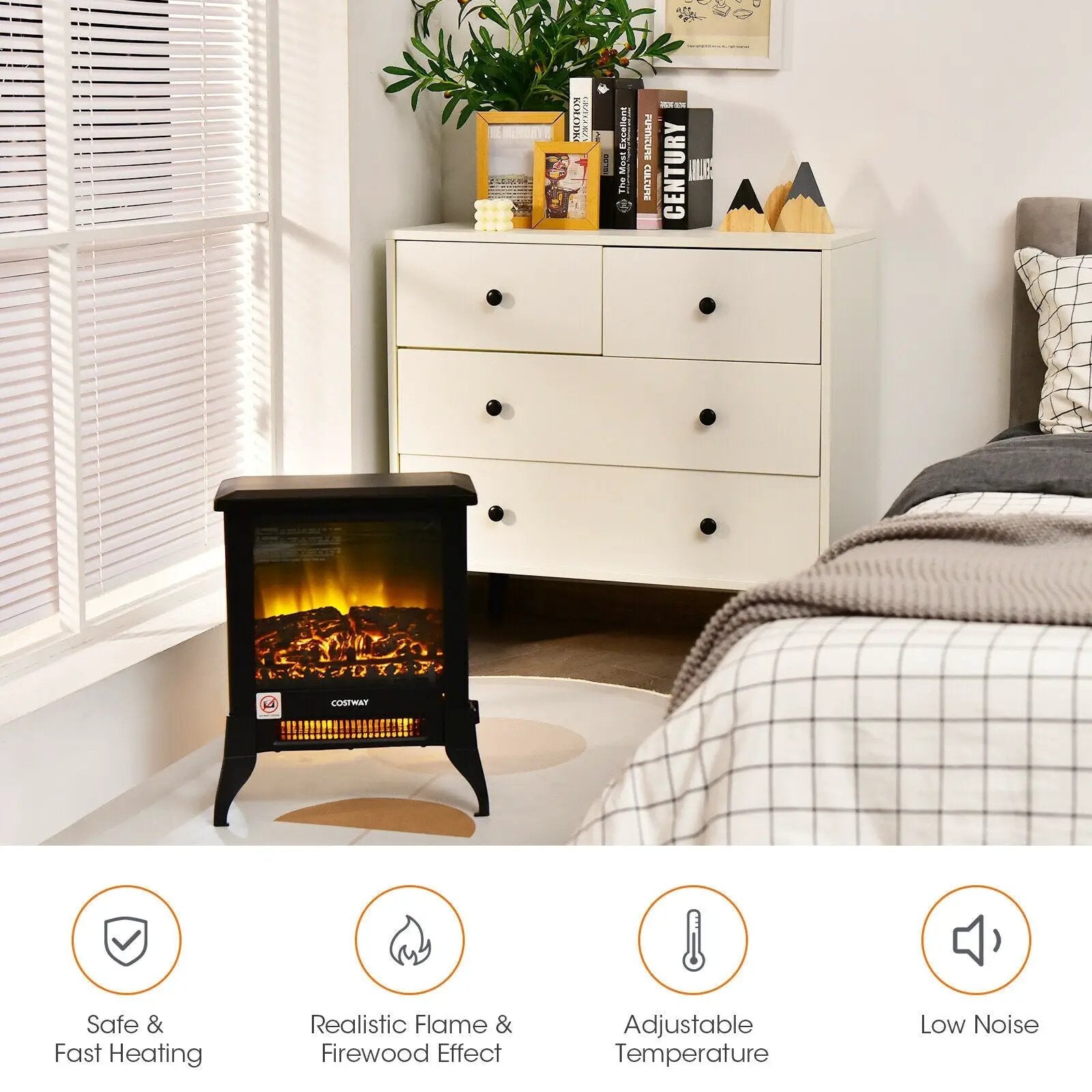 Compact Portable Space Heater with Realistic Flame Effect-Black by DirectDeals