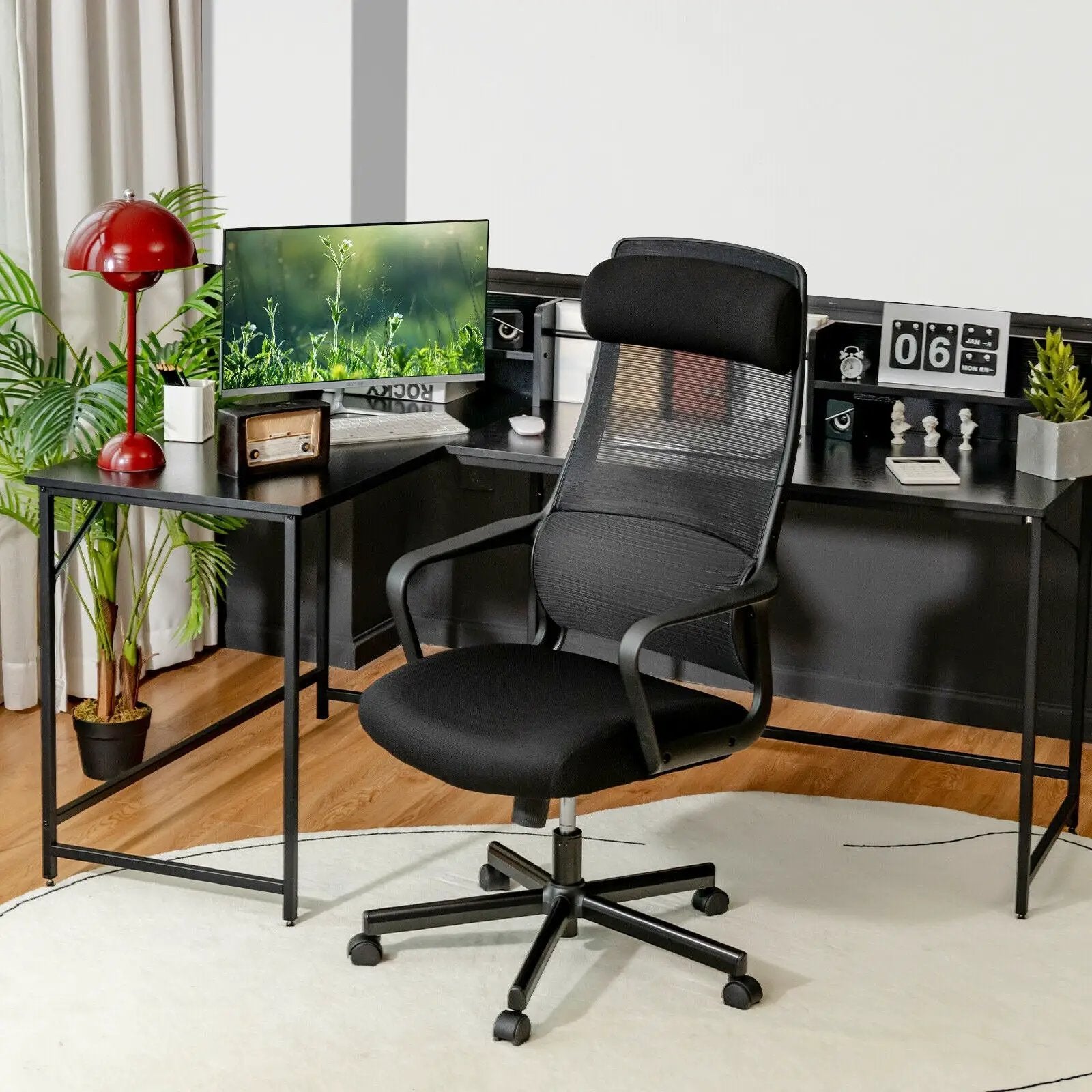Adjustable Mesh Office Chair with Heating Support Headrest by DirectDeals