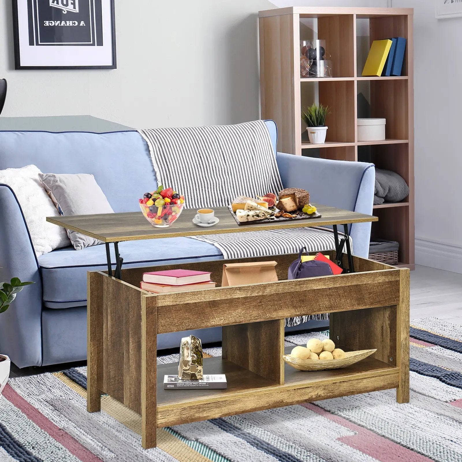 Lift Top Coffee Table with Hidden Storage Compartment and Lower Shelf for Study Room by DirectDeals