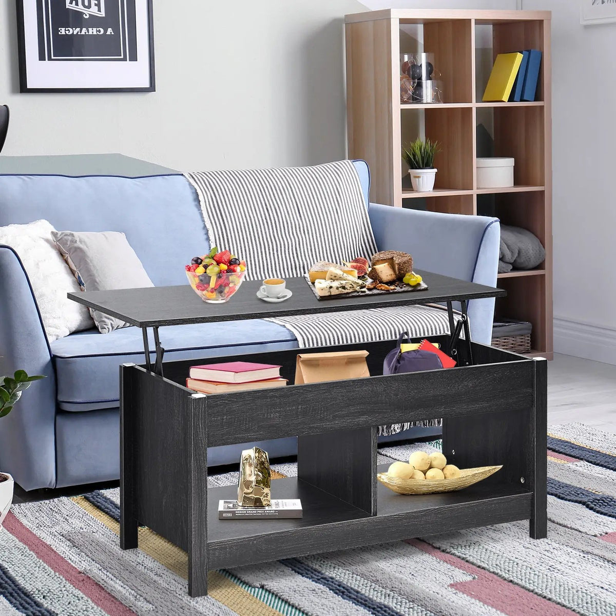 Lift Top Coffee Table with Hidden Storage Compartment and Lower Shelf for Study Room by DirectDeals
