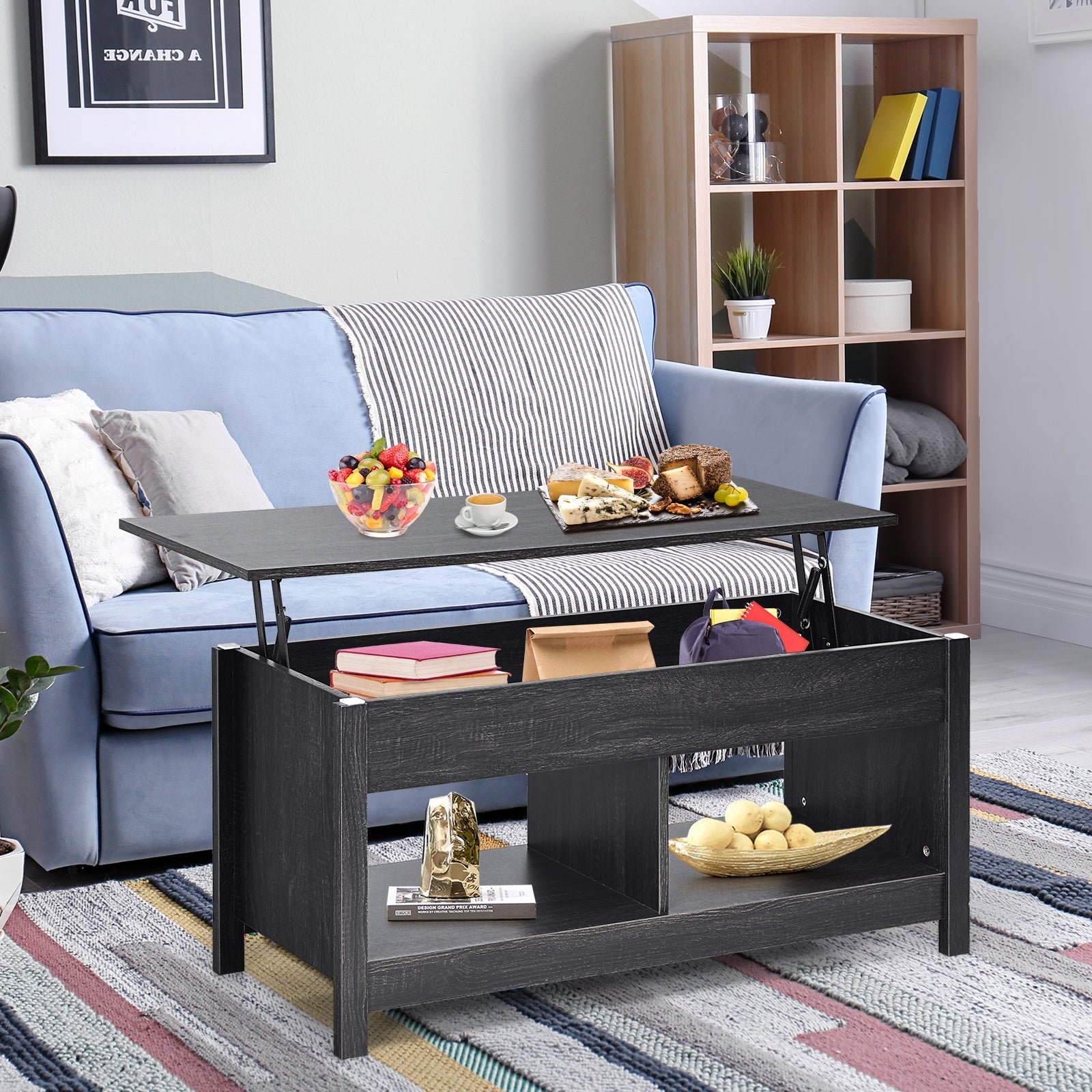 Lift Top Coffee Table with Hidden Storage Compartment and Lower Shelf for Study Room by DirectDeals