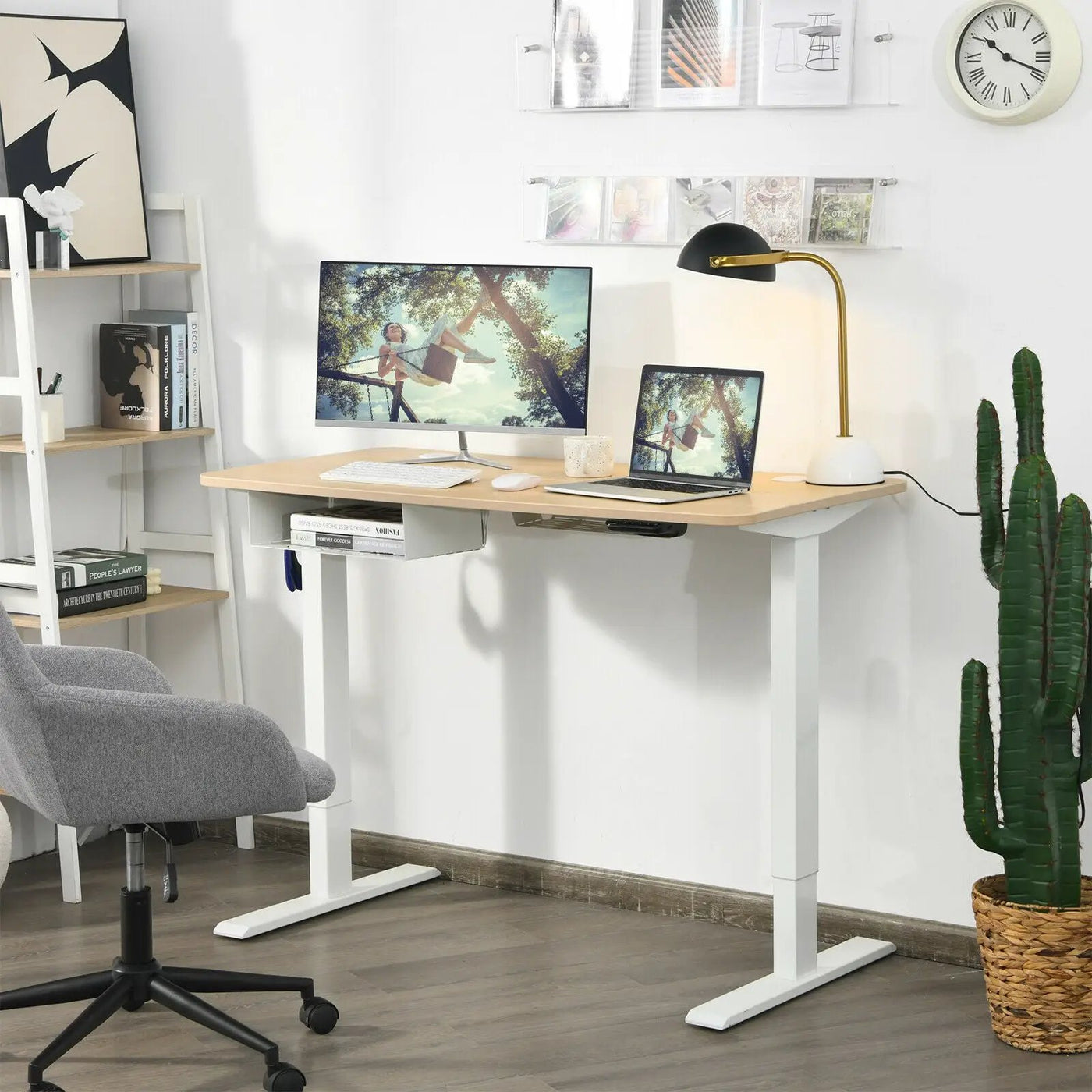 48-Inch Electric Standing Adjustable Desk with Control Panel and USB Port-Natural by DirectDeals