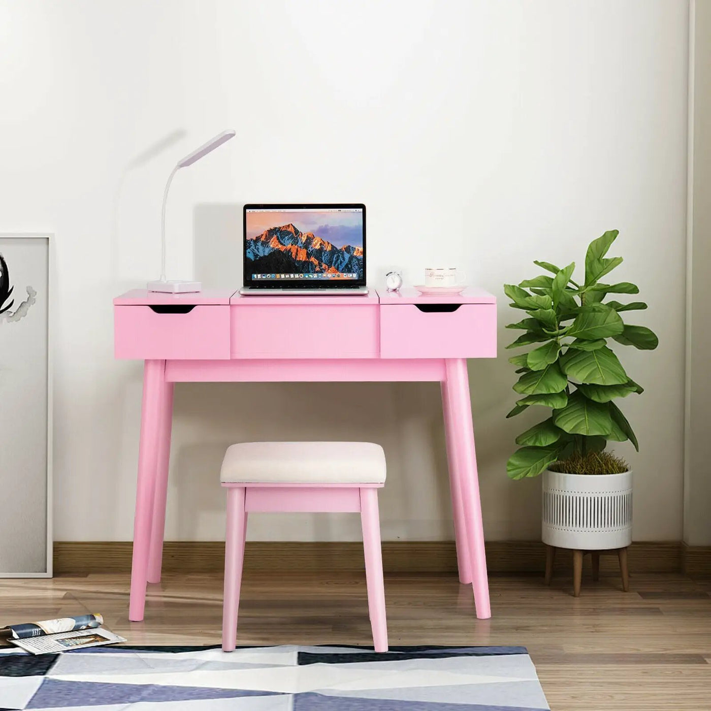 Makeup Vanity Table Set with Flip Top Mirror and 2 Drawers by DirectDeals