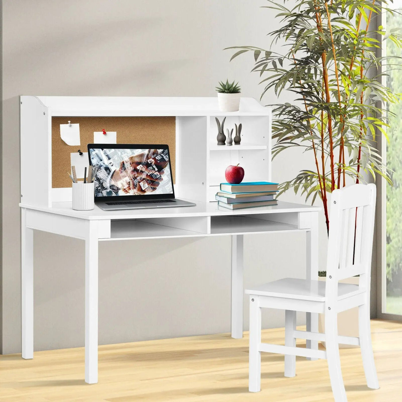 Kids Desk and Chair Set Study Writing Desk with Hutch and Bookshelves by DirectDeals