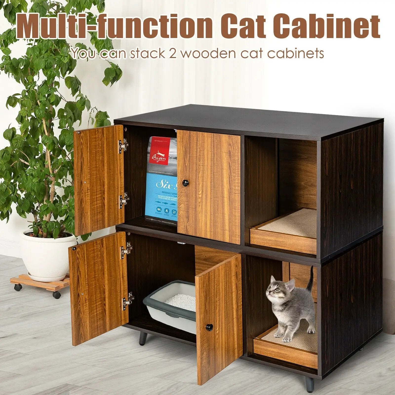 Cat Litter Box Enclosure with Divider and Double Doors by DirectDeals