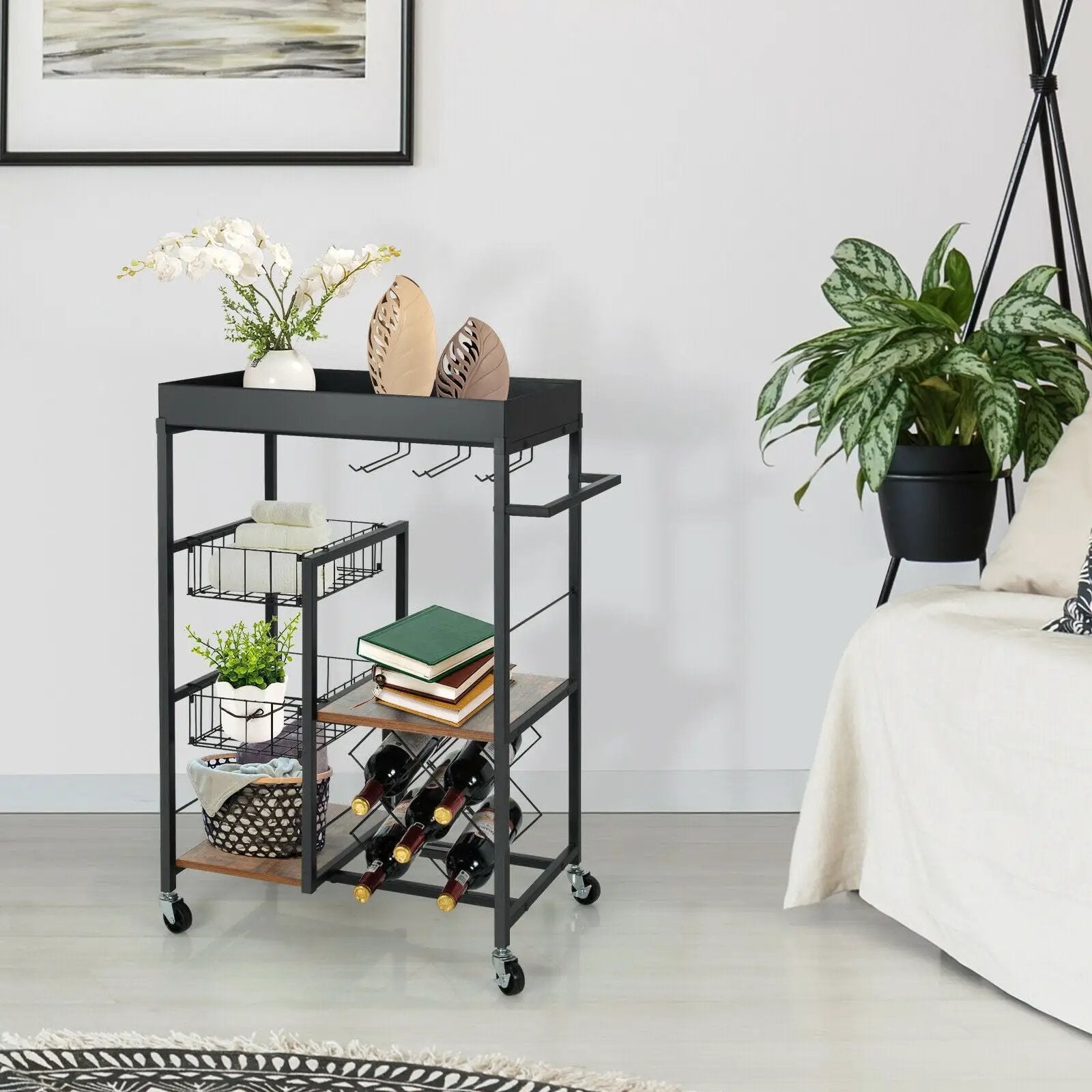 Kitchen Island Cart on Wheels with Removable Top and Wine Rack-Rustic Brown by DirectDeals