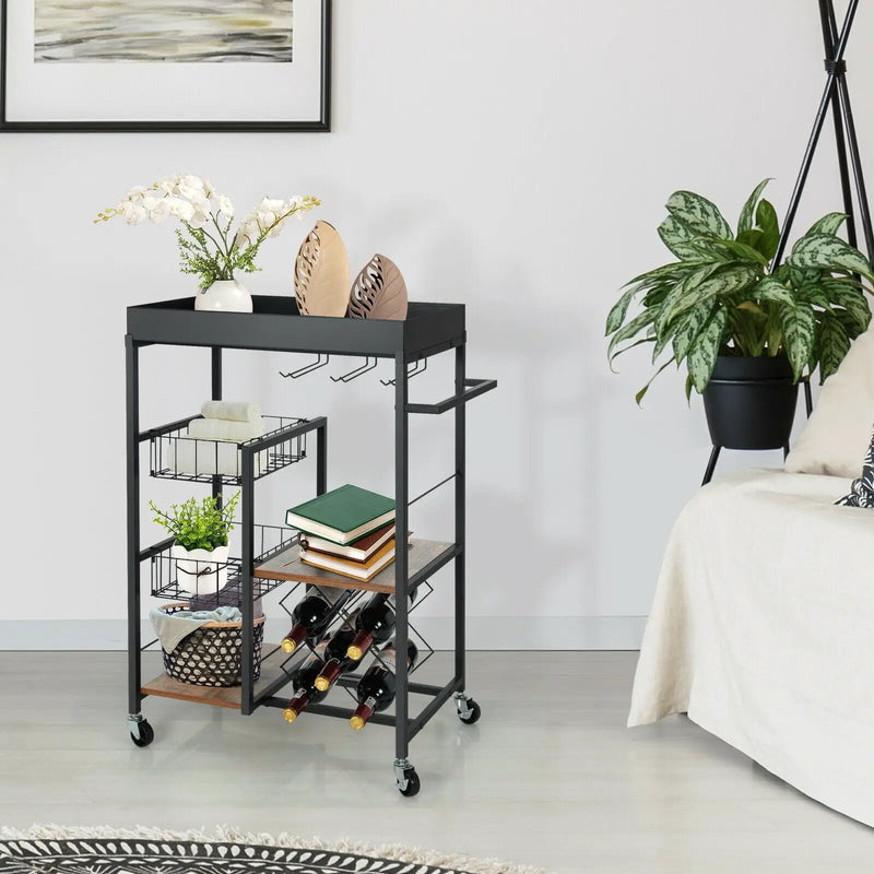 Kitchen Island Cart on Wheels with Removable Top and Wine Rack-Rustic Brown by DirectDeals