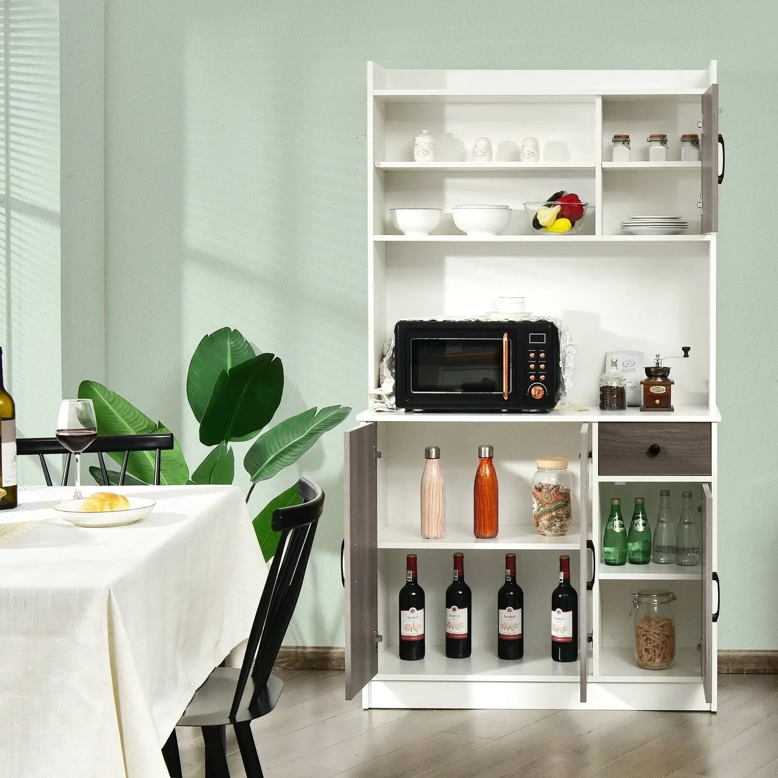 4-Door Freestanding Kitchen Buffet with Hutch and Adjustable Shelves by DirectDeals